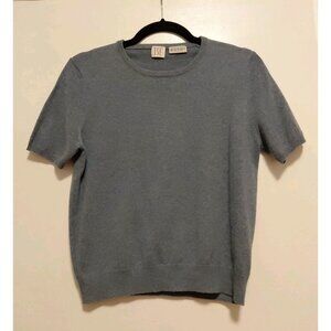 TSE Cashmere Pullover Sweater Short Sleeve Round Neck Blue